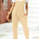 Fisoew Women's Summer Sleeveless Loose Casual V Neck Jumpsuits Spaghetti Strap Long Pants Baggy Overalls with Pockets (Yellow, S)