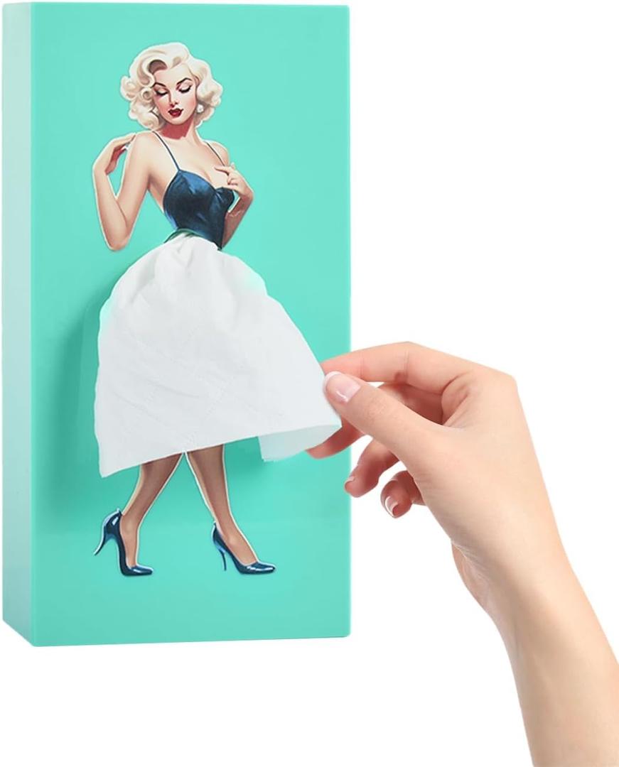 Funny Skirt Tissue Box Cover Vintage Classy Cute Lady Skirt Tissue Box Holder Rectangular Creative Unique Decorative Tissue Box Cover for House Bathroom Living Room Bedroom & Office Mint