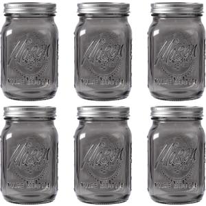 WELLIFE Wide Mouth Mason Jars 32 OZ, 6 Pack Mason Jars for Decor & DIY Crafts, Black Glass Storage Jars, Airtight jar, Fermenting, Pickling, Meal Prep