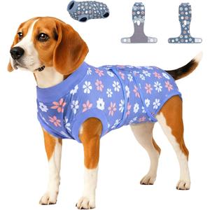 PetWarm Surgery Suit for Dogs, Dog Bodysuit for Abdominal Affected Areas Sensitive Skin Areas, Clothes for Dogs Abdominal Affected Areas Bandages Substitute E-Collar and Cone, Flower Pattern, Blue, Small