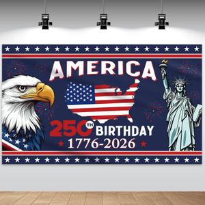 Tiamon 250 Years Birthday Decoration, 3.6 x 6 Ft American 1776-2026 Backdrop USA Birthday Banner 250th Anniversary Background for Independence Day 4th of July Patriotic Decor(Classic)