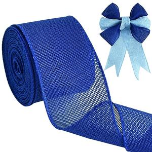 TONIFUL Burlap Wired Ribbon, 2.5 Inch Faux Burlap Ribbons, Royal Blue Burlap Ribbon for Christmas, Home Decor, Gift Wrapping, Tree Topper Bow, Wreath, Outdoor Decorations, DIY Crafts (10 Yards