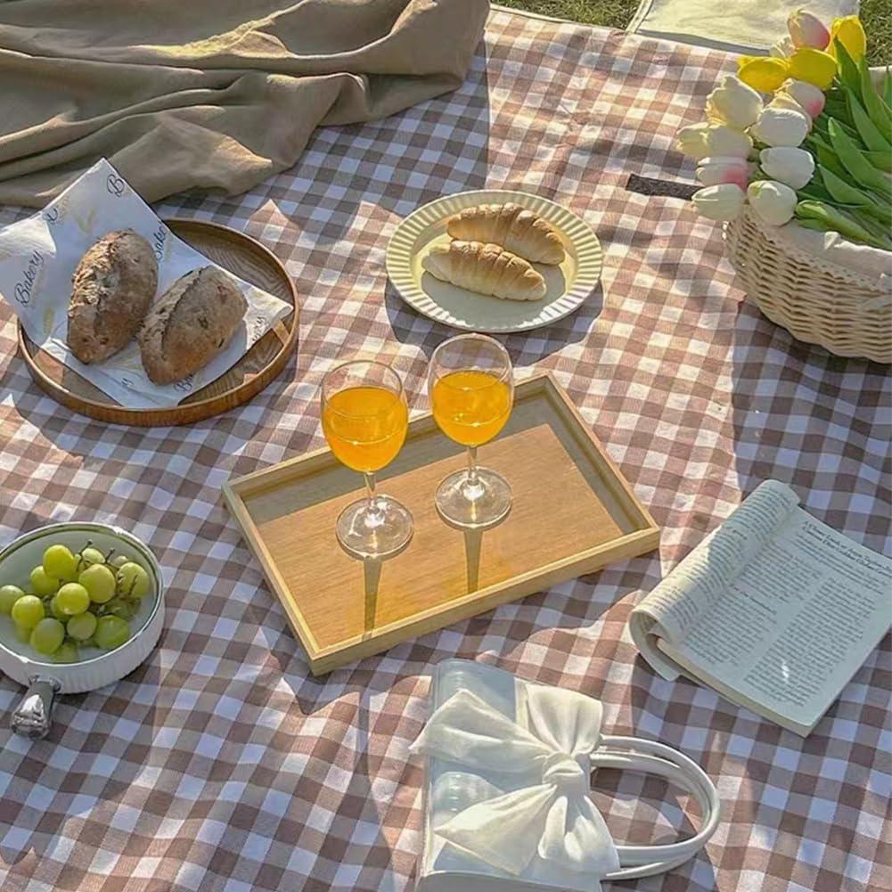 K Y KANGYUN 80x80 in Extra Large Picnic Blanket Outdoor Beach Blankets, Water-Resistant Foldable Sandproof Blankets Cute Picnic Mat for Beach, Camping Grass Lawn Park Mats (Tan Gingham) (Light Brown)