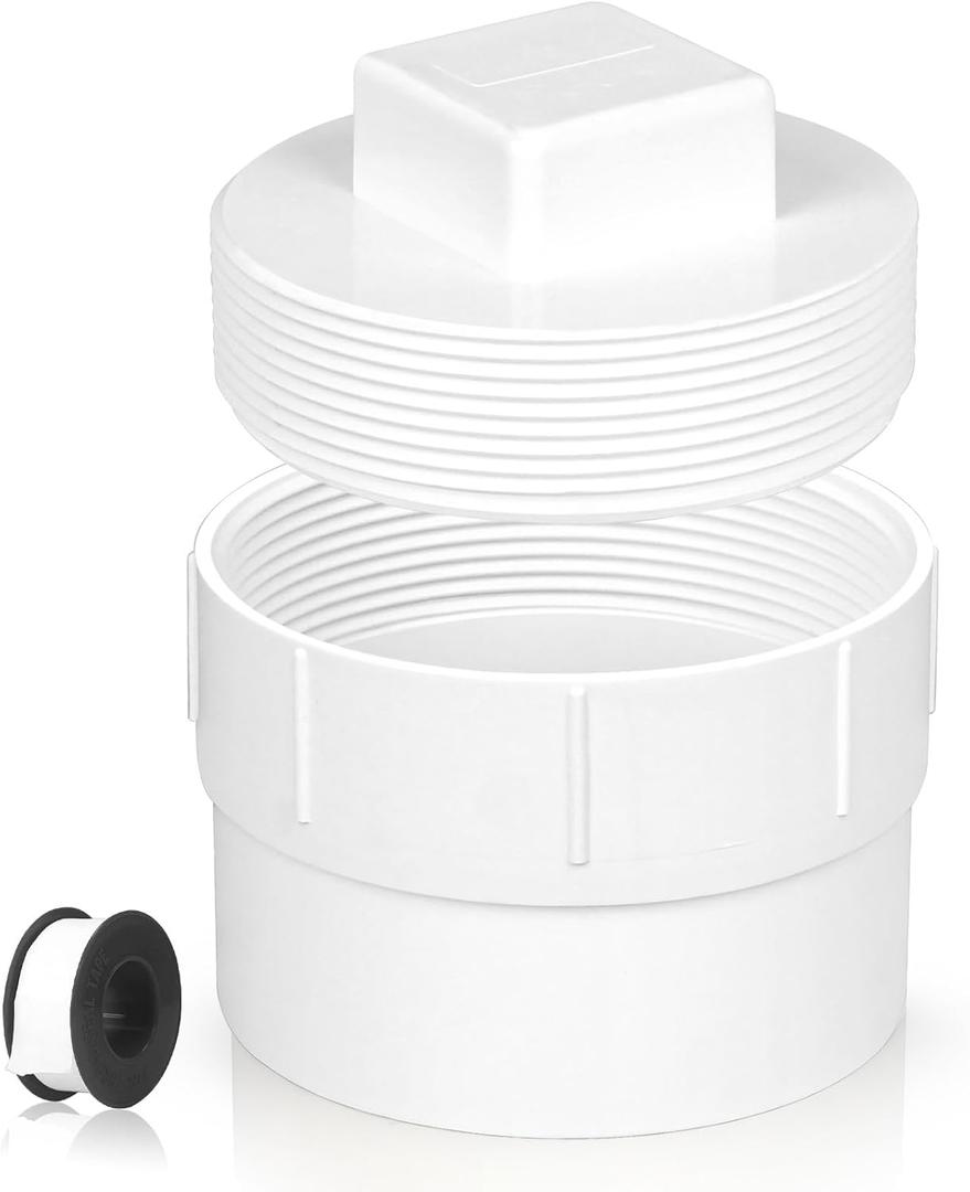 6 PVC Sewer Cleanout Adapter with Plug - Efficient Drainage Solution for Piping Systems, PVC DWV Flush Sewer Cleanout Cap for Drainage Piping System