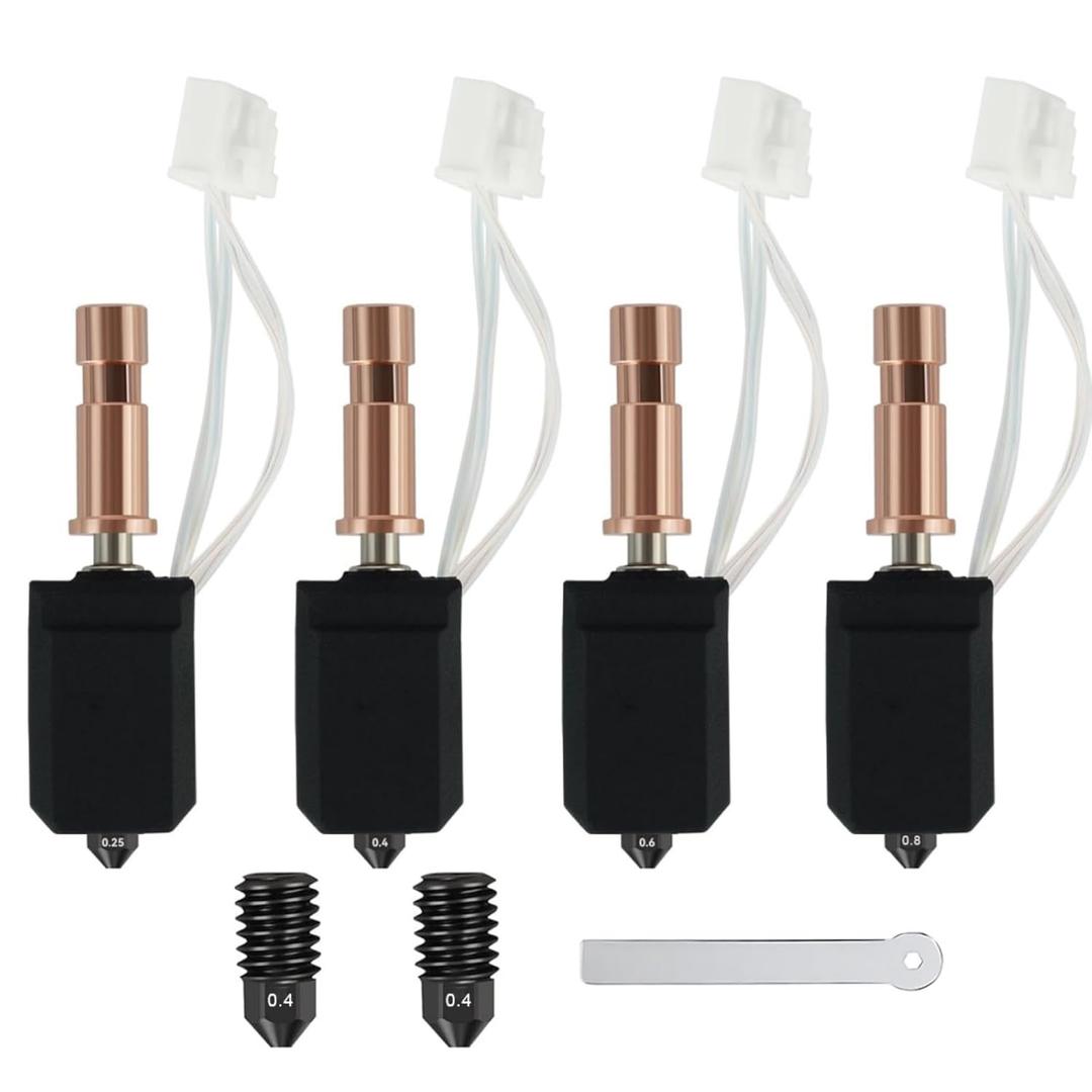 0.25/ 0.4/ 0.6/ 0.8 MM Ceramic Hotend for Anycubic Kobra S1 Combo - New Extruder Hotend Kit Heater Block 200K Heating Rod Thermistor with Extra 2 Hardened Steel Nozzle for Anycubic Kobra S1