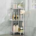 Consumest Corner Shower Caddy Standing - 3-Tier Stainless Steel Shower Organizer with Soap Holder and 4 Hooks, Large Capacity Corner Shelf Stand for Bathroom, Rest Room, White