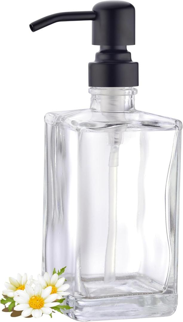 Square Glass Soap Dispenser, Anti-Rust Soap Dispenser, High-Grade Transparent Refillable Manual Black (13.5 OZ) Square Glass Soap Dispenser, Anti-Rust Soap Dispenser, High-Grade Transparent Refillable Manual Black (13.5 OZ)