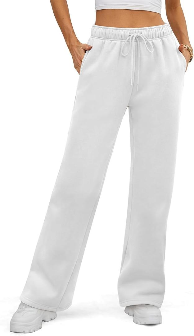 ATHMILE Womens Sweatpants 2026 Fall Baggy Wide Leg Sweatpant Fleece Lined Straight Leg Sweat Pants (X-Small, White)