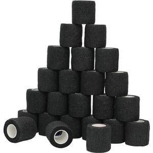 24 Pack Self Adhesive Bandage Wrap - 2" X 5 Yards Cohesive Bandage Wrap for Ankle, Knee, Wrist Support  Lightweight, Breathable, Stretchy, No Stick to Hair (Black)