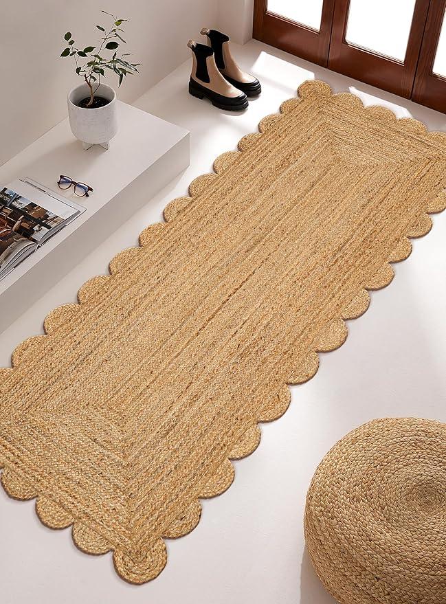 Hand Woven Jute Area Rug - 2.5' x 6' Feet - Rustic Beige Reversible Rectangular Rugs for Bedroom, Kitchen, Living Room - Vintage Natural Braided Entry Floor Décor Boho Jute Rug 30 X72 Inches