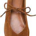 Lace Up Square Toe Ballet Flats for Women Cute Bow Slip On Mary Jane Flats Casual Ballerina Shoes (7, Suede-brown)