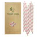 Cute Pink Striped Paper Straws, 100 Pack Pink and White Drinking Straws for Cake Pop Sticks, Princess Party Wedding Decoration - 100% Biodegradable