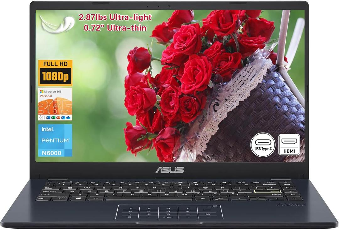 ASUS Vivobook go 14" FHD Laptop, Intel Pentium N6000 (Up to 3.30GHz), 4GB RAM, 64GB eMMC, Thin & Light, NumberPad, Webcam, HDMI, Wi-Fi, Win 11 Home in S Mode  