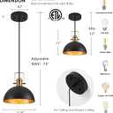 12 Inch Pendant Lights for Kitchen Island Matte Blacks Farmhouse Pendant Light fixtures Adjustable Height Dome Hanging Light for Dinning Room Bedroom Hallway,3 Packs