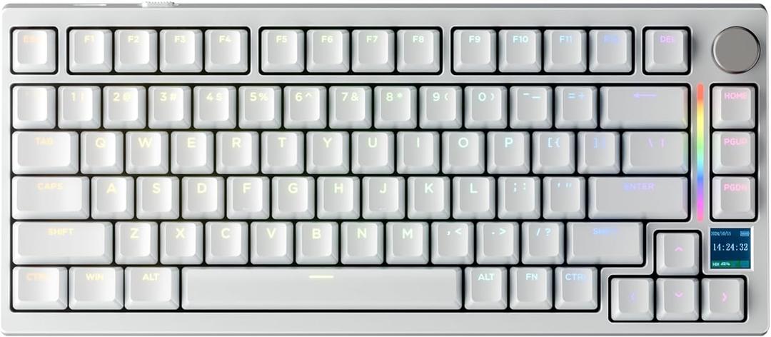 GK GAMAKAY TK75HE V2 Rapid Trigger Wireless Keyboard TFT Screen, Tri-Mode BT/2.4GHz/USB-C, 8KHz Polling Rate 0.005mm RT, Hall Effect Magnetic Switch 75% Gaming Keyboard (White, Magnetic Phoenix)