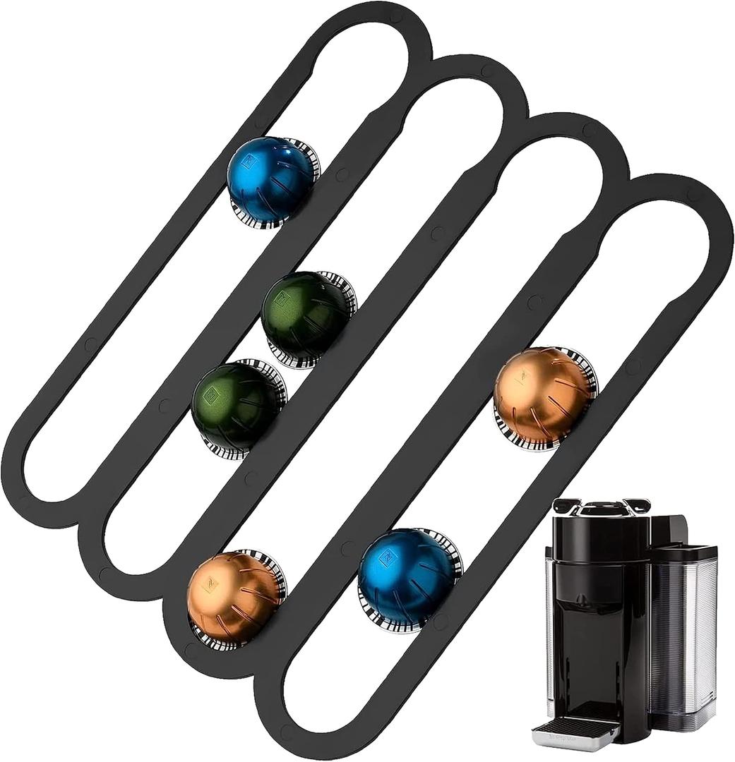 IMPRESA Coffee Pod Holder - Compatible with Nespresso VertuoLine Pods - Black Plastic 20-Capsule Capacity 14 x 11.75 In - Pre-Applied Strips - Under Cabinet Adhesive Capsule Organizer