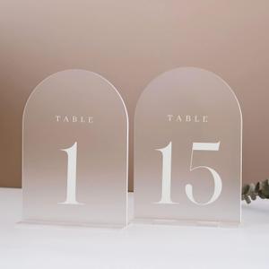JINMURY Frosted Arch Table Numbers for Wedding, 15 Pack 5"x7" Frosted Arch Acrylic Signs with Holder Acrylic Table Numbers 1-15, Perfect for Wedding Centerpiece Decoration