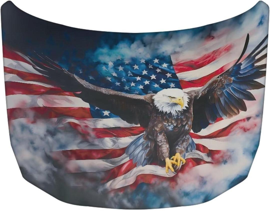 American Flag Eagle Print Car Hood Cover Elastic Polyester Car Hood Protector Auto Patriotic Decorations Waterproof Sunproof Automotive Exterior Accessories