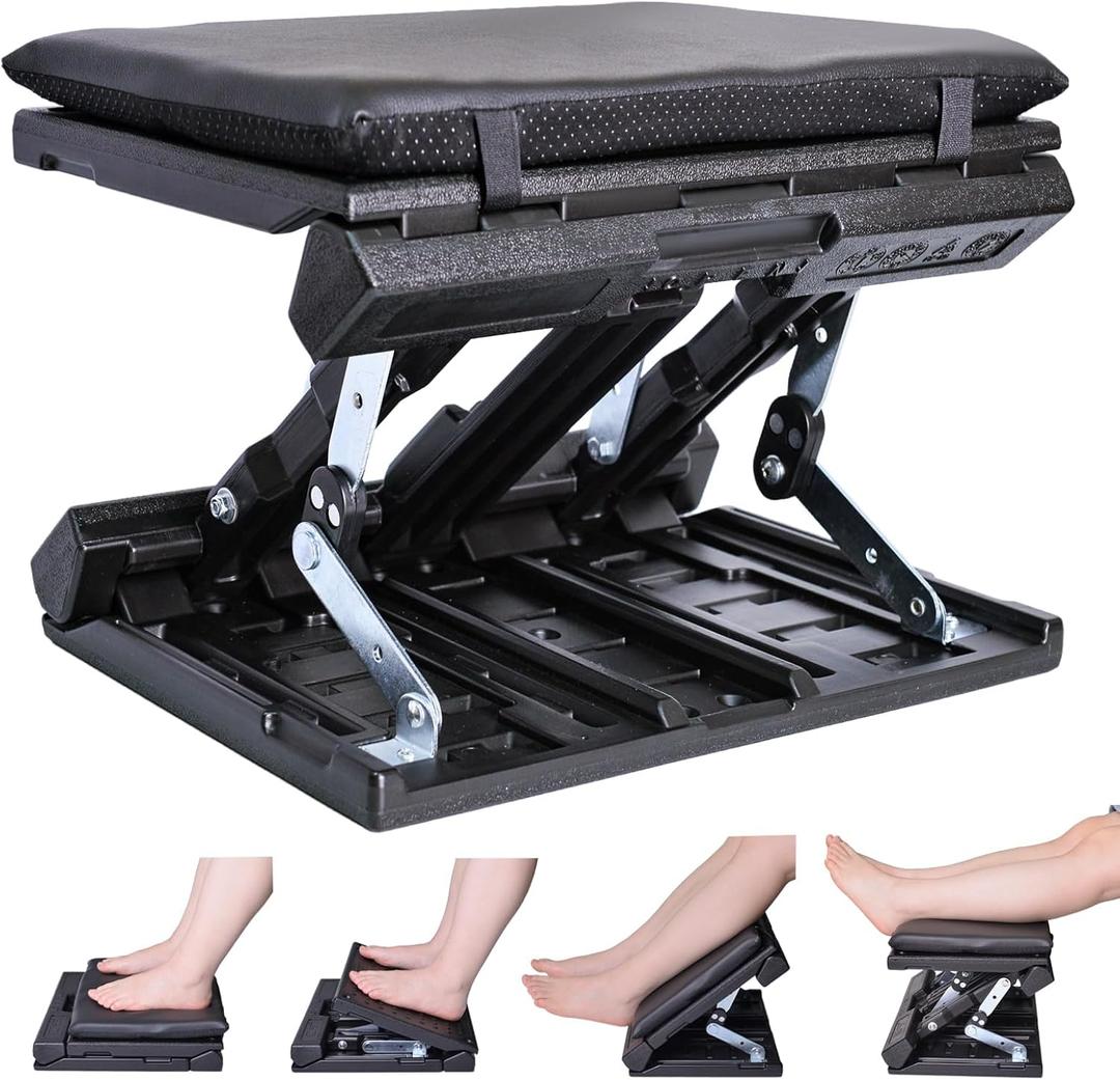 Foot Rest for Under Desk at Work Enlarged, Ergonomic Footrest with Adjustable Height and Angle, Foldable Foot Stool with Removable Pad Massage Beads for Office Gaming Chair Black