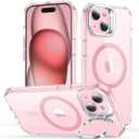 ESR for iPhone 15 Case, Compatible with, Military-Grade Protective Case, Built-in Stash Stand Phone Case, Scratch-Resistant Back Cover, Classic Series, Clear Pink