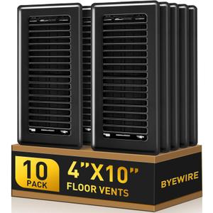 Floor Vent Covers, 4x10 Floor Register Heavy Duty Steel Vent Covers for Home Floor and Sidewall, Heat Air Vent Covers with Easy Adjust Air Supply Lever, Rust Proof Finish Air Registers Black, 10 Pack