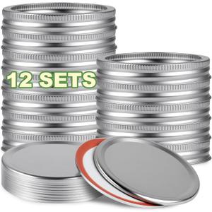 Canning Lids,12 Sets 3.39 inch86mm Jar Lids with Wide Mouth Jars,Upgrade Canning Lids with Rings,Split-Type with Leak Proof & Airtight,For Canning Food&Fruits DIY&Jam,Food Grade Material