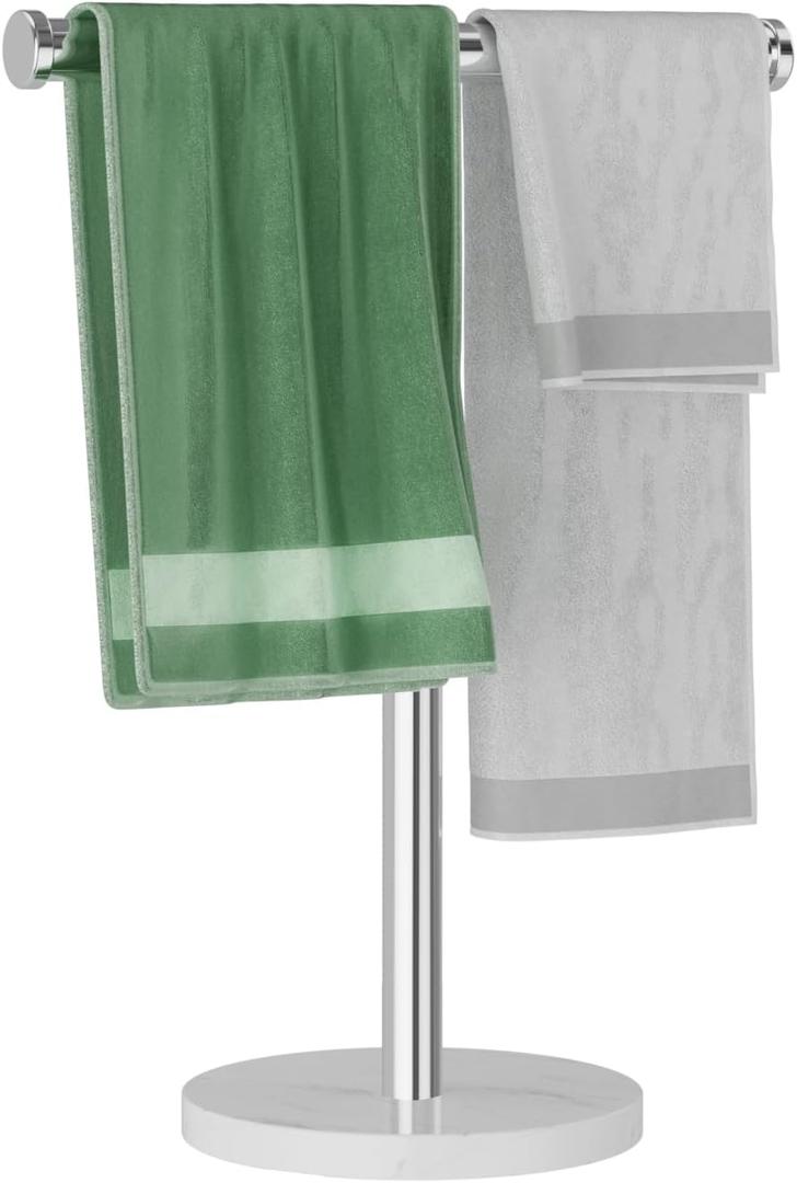 Hand Towel Holder,T Shape Freestanding Bath Towel Stand, Hand Towel Rack with Marble Base, Stainless Steel Standing Towel Bar for Bathroom Vanity, Kitchen Countertop, Brushed Nickel