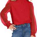 Arshiner Girls Long Sleeve Shirts Chiffon Blouses Swiss Dot Frill Neck Casual Loose Cute Top Tee, 110