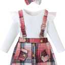 Baby Girl Clothes Sets: 3 Piece Skirt Sets Ribbed Top Plaid Skirts with Headband Fall Outfits for Toddler 6-48 Months (Pink)