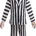 Kids Beetle Ghost Movie Cosplay Costume Black and White Stripe Jacket Shirt Pant Set Boys Halloween Suit with Wig (130(Height:47-51Inch))