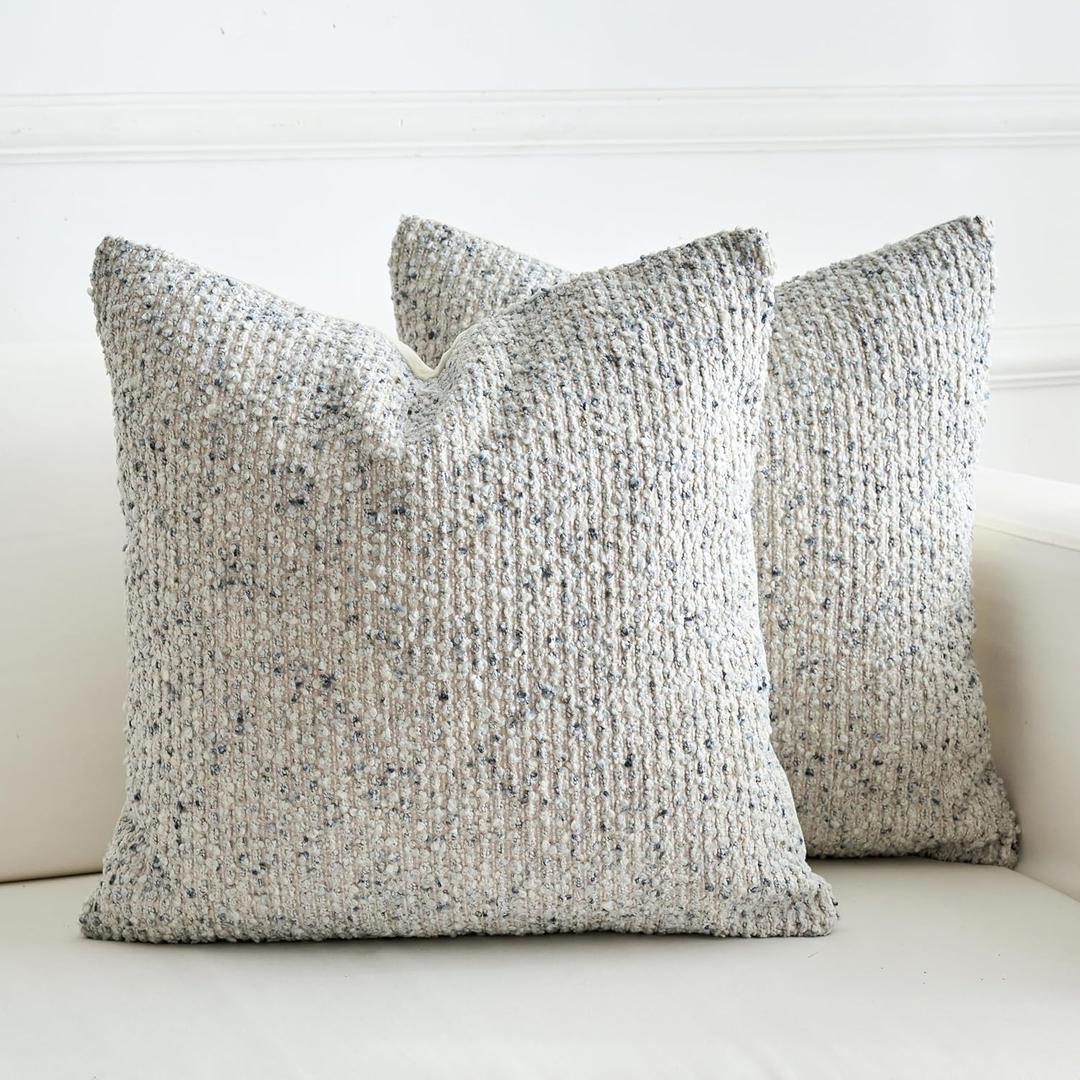 LIGICKY Pack of 2 Textured Boucle Throw Pillow Covers Decorative Modern Accent Striped Pillow Cases Cozy Soft Couch Cushion Case for Sofa Bedroom Living Room Home Decor, 18x18 Inch, Blue