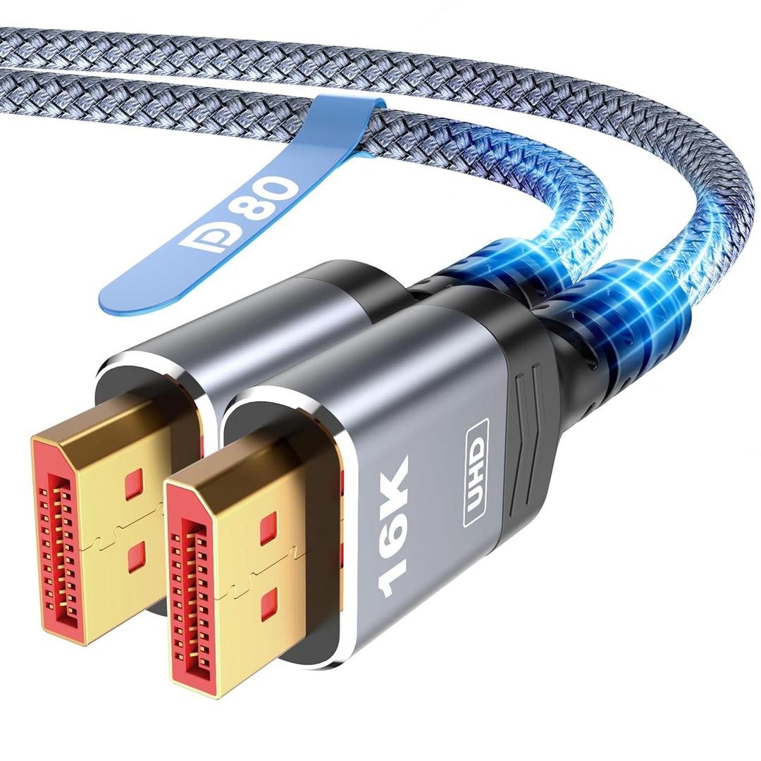 Highwings 80Gbps Displayport Cable 2.1 3.3FT, 16K@60Hz, 8K@120Hz, 4K@240Hz, DP 2.1 Cable 16K Braided Cord, Compatible with HDR10 DSC 1.2a, G-Sync FreeSync Gaming PC, Gaming Monitor 5090, AMD 7900XTX