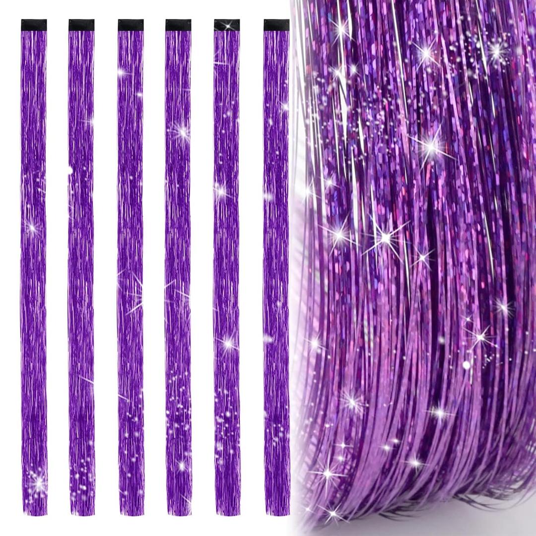 19.7 Inch Clip In Hair Tinsel Fairy Hair Tinsel Kit Clips Clip On Glitter Hair Tinsel Extensions Purple