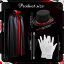 4 Pcs Red Black Magician Set Wizard Ribbon Hat Cape Gloves Wand Unisex Gothic Costume for Halloween Cosplay Stage