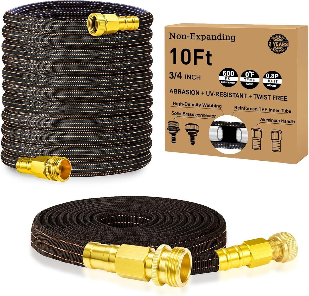 10FT Lightweight Garden Hose, Flexible Water Hose with Solid Brass Head, Kink-Free, Collapsible Hose, High Pressure Flat Water Hose for RV, Boat, Car Wash, Garden, Yard, Camper, Outdoor (OrangeBlack, 10 Feet)