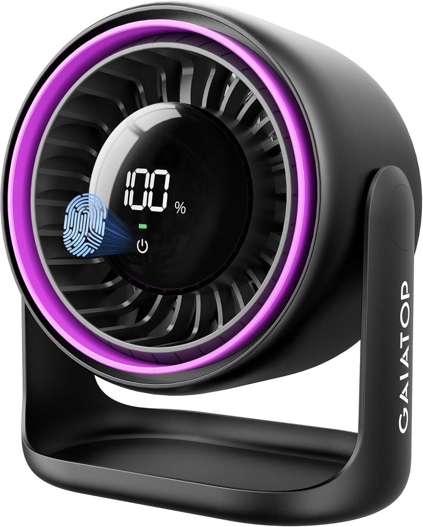 Gaiatop Desk Fan for Bedroom, Ultra Quiet Table Battery Powered Fan 7.7 Inch, Touch Control 4000mAh, Strong Airflow 5 Speeds Rechargeable Desktop for Office Bedside Dorm Home, Gift for Women Men Purple