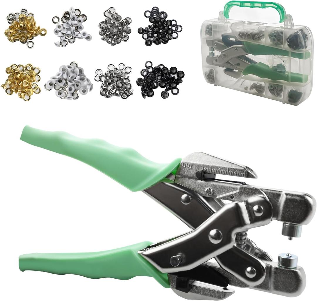 Generisch Eyelet Set, 160 Pieces Eyelet Pliers Metal Eyelets Tool Kit for 3mm and 5mm Eyelets with Punch Canvas Eyelets Installation Tools for Shoes Bags