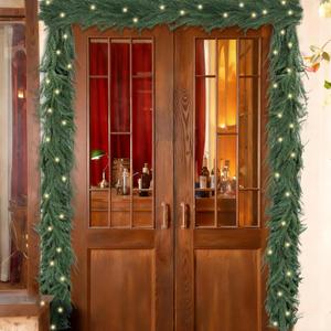 Fovths 2 Pack 6 Feet Christmas Norfolk Garlands, Winter Pine Garland Ornament with Light String, Green Artificial Greenery Garland for Table Mantle Wall Indoor Outdoor Christmas Decor