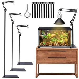 MECESOR Reptile Lamp Stand Adjustable Height 15.7-73.6inch with 360°Adjustable Swing Arm Heat Lamp Stand Plant Floor Light Holder for Bearded Dragon Turtles Snake and Chicks