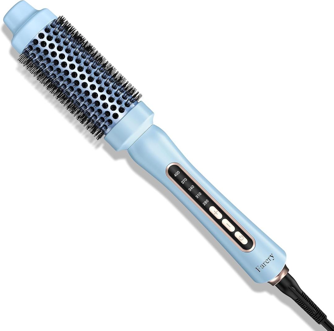 Farery Thermal Brush - Non-Blowing Design, Adjustable Temp & 1.5 Inch Barrel for Faster Smoother Styling Dual Voltage Travel Ready, Anti-Tangle Bristles, Blue