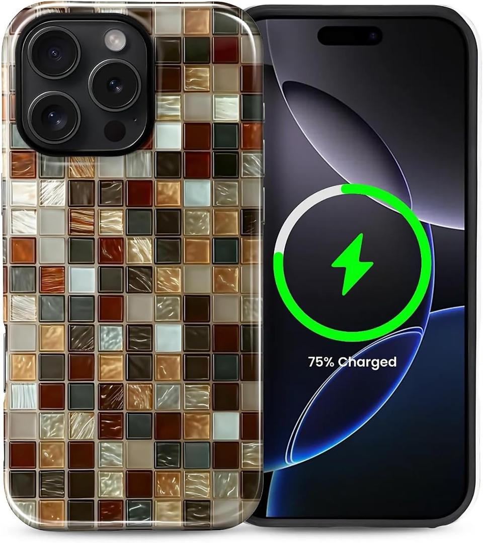 Magnetic Case for iPhone 16 Pro,Compatible with MagSafe Mosaic Tile Elegant Colorful Design Hybrid Dual Protection Silicone + Hard PC Shockproof Full Body Cover Case for Men Women