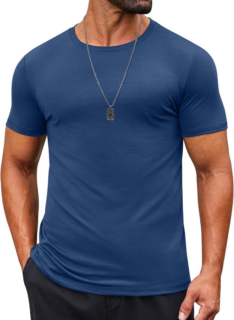 COOFANDY Men's T Shirt Short Sleeve Crew Neck T-Shirts Casual Summer Classic Basic Tees (Medium, Denim Blue)