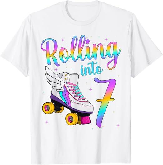 Rolling Into 7 Years. Lets Roll I'm Turning 7 Roller Skates T-Shirt, S