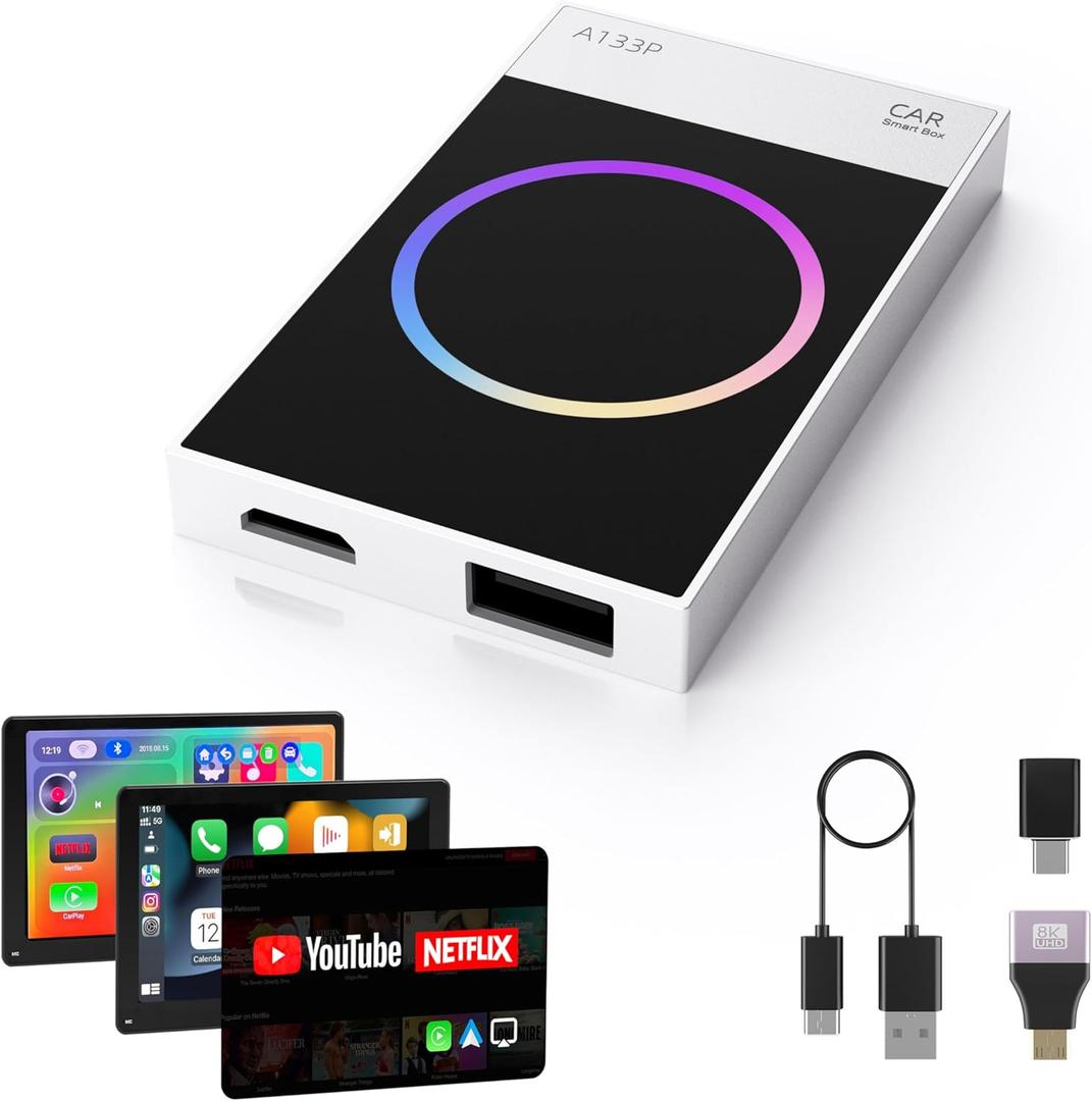 Wireless CarPlay Adapter with YouTube Netflix TikTok, 2025 New Carplay Ai Box Wireless Carplay & Android Auto, WiFi Bluetooth and HDMI Output, Only for Cars with Wired CarPlay &Wired Android Auto