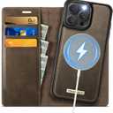 Wallet Case for iPhone 15 Pro Max Compatible with Magsafe, 2-in-1 PU Leather Flip RFID Blocking Card Holder Stand Shockproof Magnetic Detachable Cover for iPhone 15 Pro Max Case 6.7", Brown