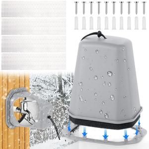 1 Pc 2 in 1 Extra Long Pet Proof Outdoor Faucet Covers Winter w/Lock 8.5x7x5.5 in Thick Foam Plastic Spigot Cover Reflective Strips Faucet Cover for Outside Water Faucet Freeze Protection (Gray)