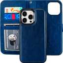 Bocasal Detachable Wallet Case for iPhone 15 Pro Max RFID Blocking Card Slots Holder Premium PU Leather Magnetic Kickstand Shockproof Wrist Strap Removable Flip Protective Cover 5G 6.7 inch (Blue)