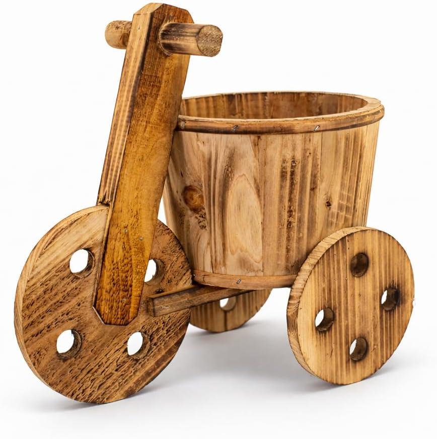 Mini Wooden Wheelbarrow Planter, Rustic Tabletop Succulent Holder, Farmhouse Garden Decor Gift for Patio Porch Balcony Indoor Display, 11.8 x 7.5 x 10.6 in