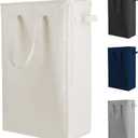 Odonata Slim Laundry Hamper Handles Collapsible Laundry Basket Thin Dirty Clothes Basket Narrow Laundry Bag Foldable Dirty Hamper 45L (Beige)