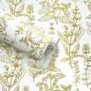 Kitico Peel and Stick Wallpaper White and Gold Wallpaper Boho Contact Paper Floral Wall Paper Self Adhesive Removable for Walls Bedroom Home Decoration Vinyl Roll 17.3''x78.7''